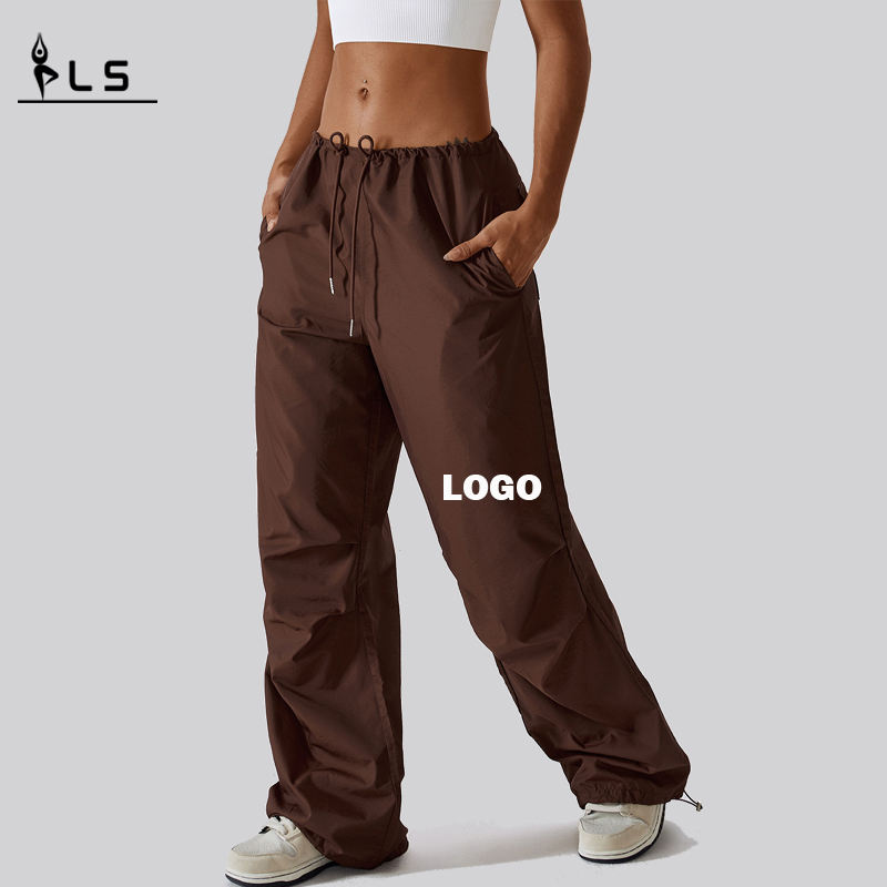 SC10113 pantaloni casual cu picioarele casual pentru femei \\ Stilul american Drawstring Straight Slavys Baggy Pants Baggy
