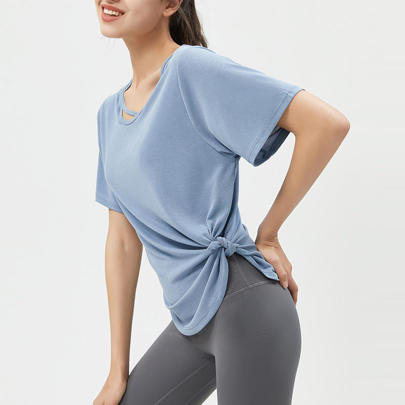 SC10264 Tricouri de yoga Fitness Running Tricouri cu gât rotund Loose Casual Fitness Yoga Top cu mânecă scurtă