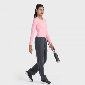 SC10271 Reculare de yoga respirabilă top gimnastică tricou cu mânecă lungă cu mânecă rotundă tricouri cu gât rotund