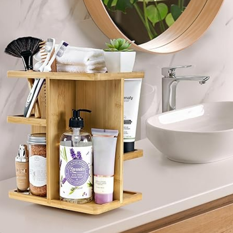 Organizator de machiaj Sorbus 360 ° - Lemn de bambus machiaj carusel de depozitare pentru produse cosmetice, îngrijire a pielii rotative machiaj pentru vanitate, depozitare la baie