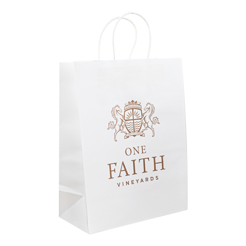 Geantă de hârtie albnegru cu logo, pungi de hârtie de kraft maro reciclate cu mâner, geantă de cumpărături personalizate cu hârtie cu propriul logo