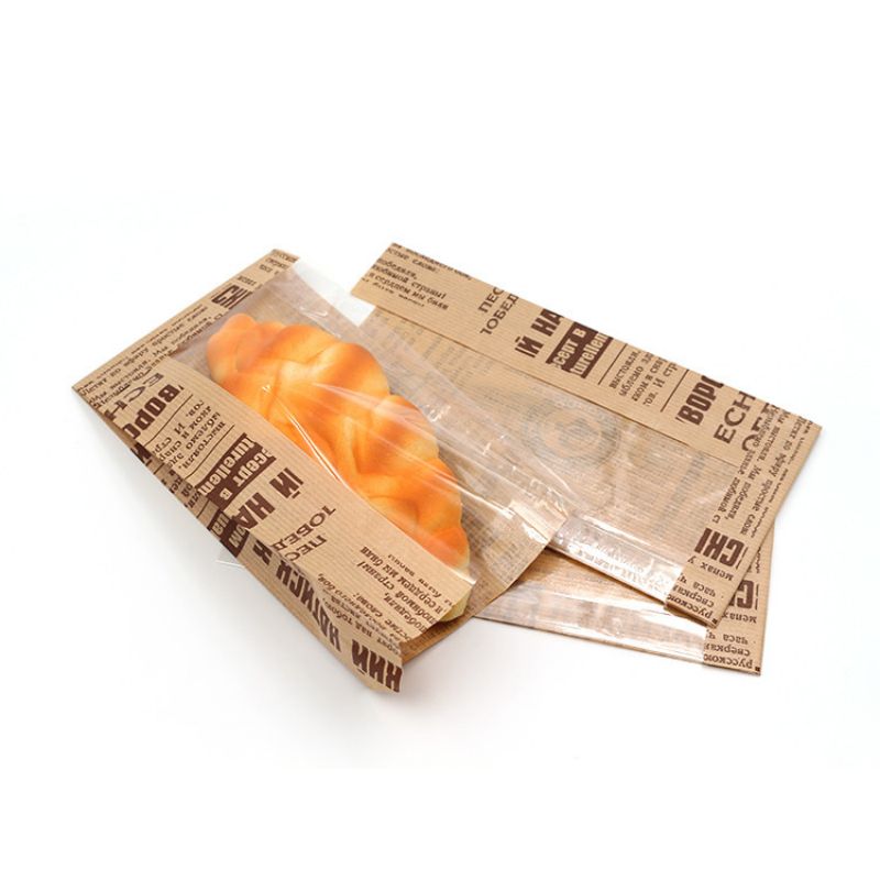 Husa de hârtie Kraft de calitate alimentară cu fereastră pentru croissant