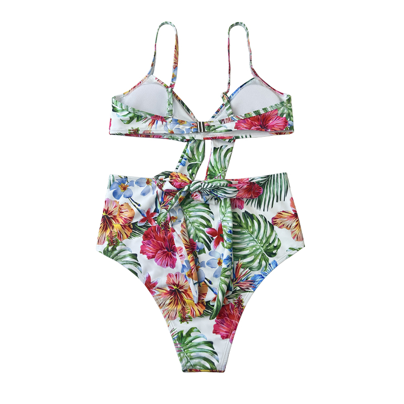 Costum de baie din două piese cu stil etnic floral