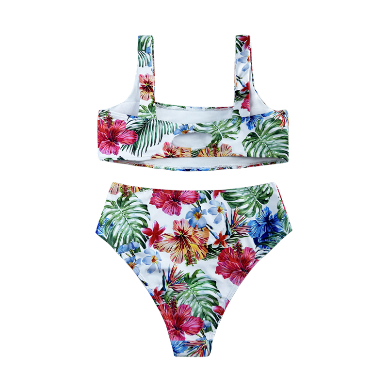 Casual și confortabil stilnațional floral în stilnațional din spate, cu curea largă, costum de baie din două piese