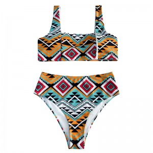 Casual și confortabil stilnațional floral în stilnațional din spate, cu curea largă, costum de baie din două piese