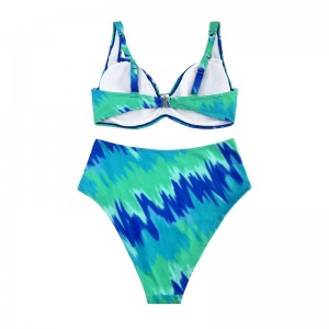 Costum de baie cu două piese tipărite turcoaz cu curele largi