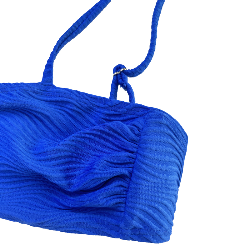 Costum de baie împărțit de țesături speciale plisate albastru