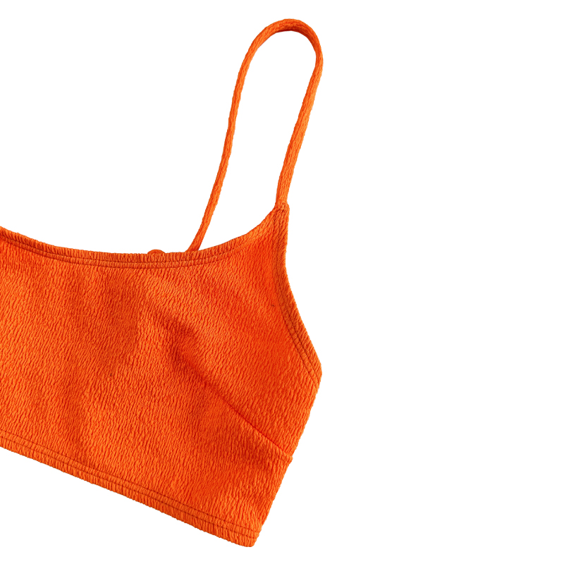 Pânză de crepe portocaliu Bluză de bază desen fustă plisată sexy din două piese costum de baie