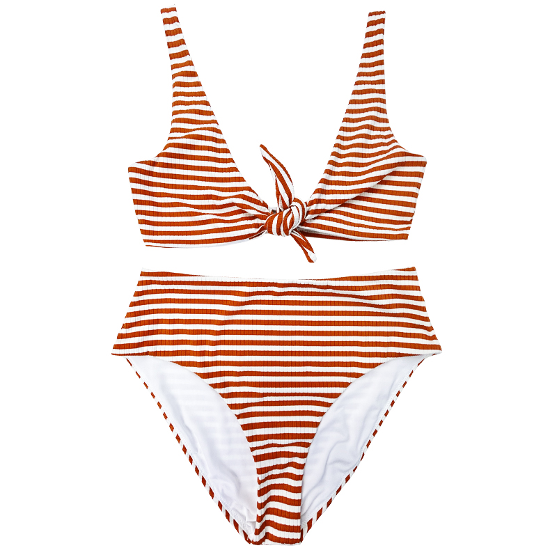 Portocaliu portocaliu alb arc de umăr larg arc de umăr confortabil talie înaltă din două piese costum de baie