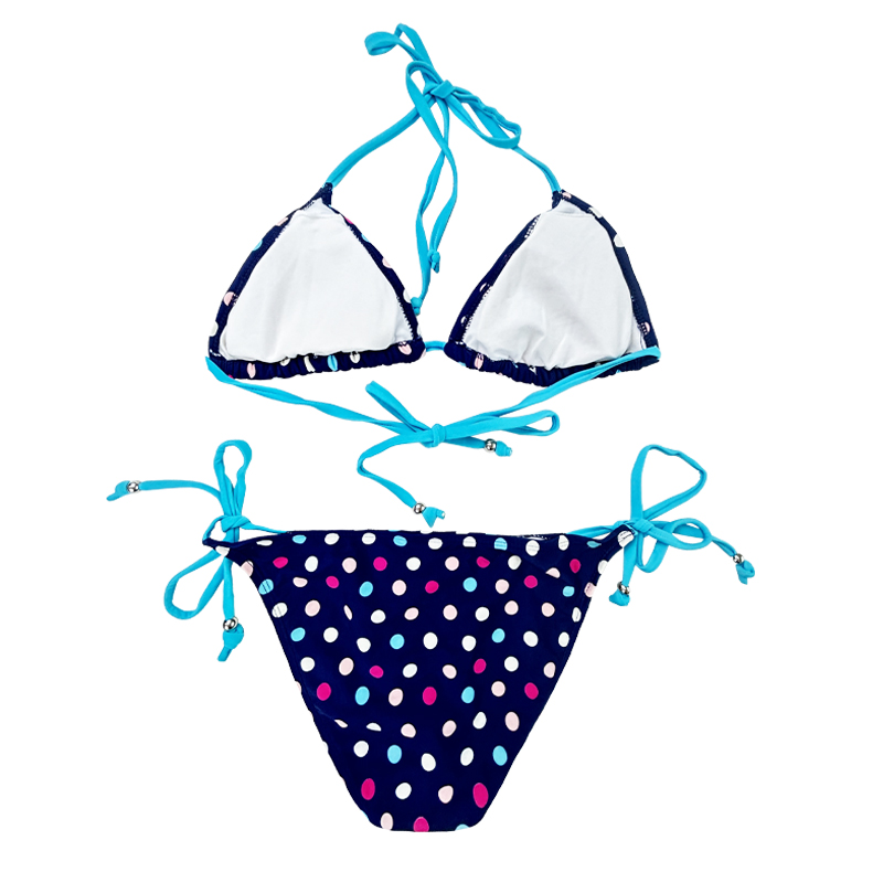 Navy albastru multicolor polka dot halter curea din două piese costum de baie