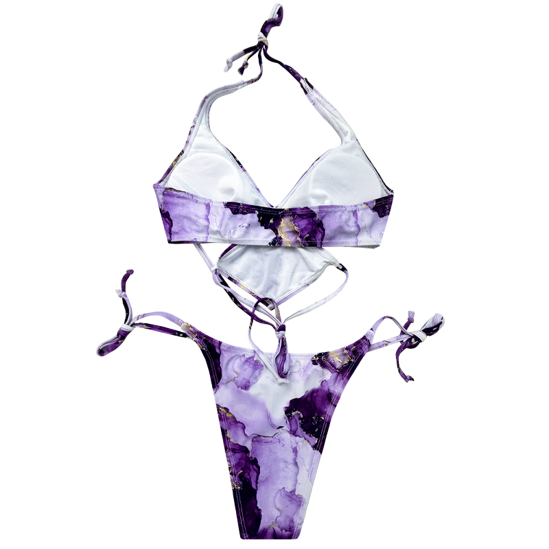 Culoare de gradient redat cu gâdilă cu curea de gât, design pătrat, design descendent, costum de baie