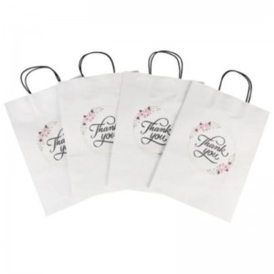 Conduceți cu ridicata dimensiune personalizată logo -ul tipărit fantezie mulțumesc alb geanta de hârtie kraft de zi specială zi denuntă geantă cadou personalizată cu mâner