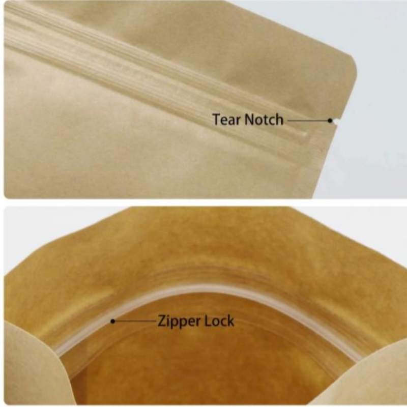 Stand Up Zipper Brown Kraft Hârtia Resallable Ziplock Heat Sigilat Food Depozitare alimente Dopack pungă de ambalaje cu fereastră limpede