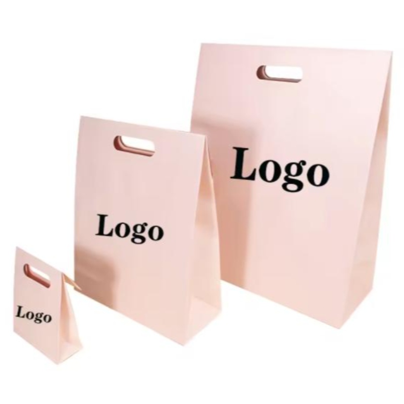 Reutilizabil matriță de mâner tăiat loc uv logo personalizatnuntă cadou denaștere roz îmbrăcăminte ambalaj colorat design de hârtie geantă de cumpărături