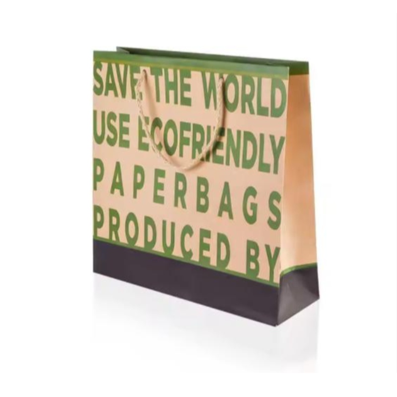 Logo de design personalizat reutilizabil biodegradabil, tipărit, maro maro kraft boutique boutique de hârtie cu mâner cu panglică
