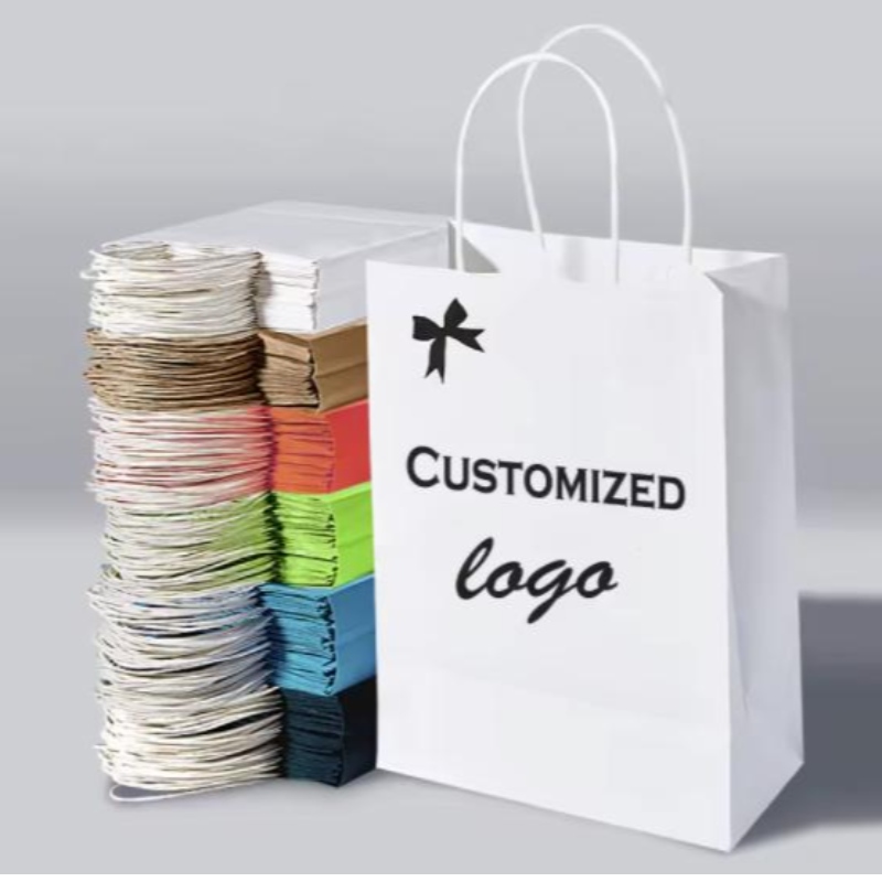 Genti personalizate de hârtie Kraft cu propriul dvs. logo -uri personale pentru cumpărături pentru cumpărături de hârtie cadou