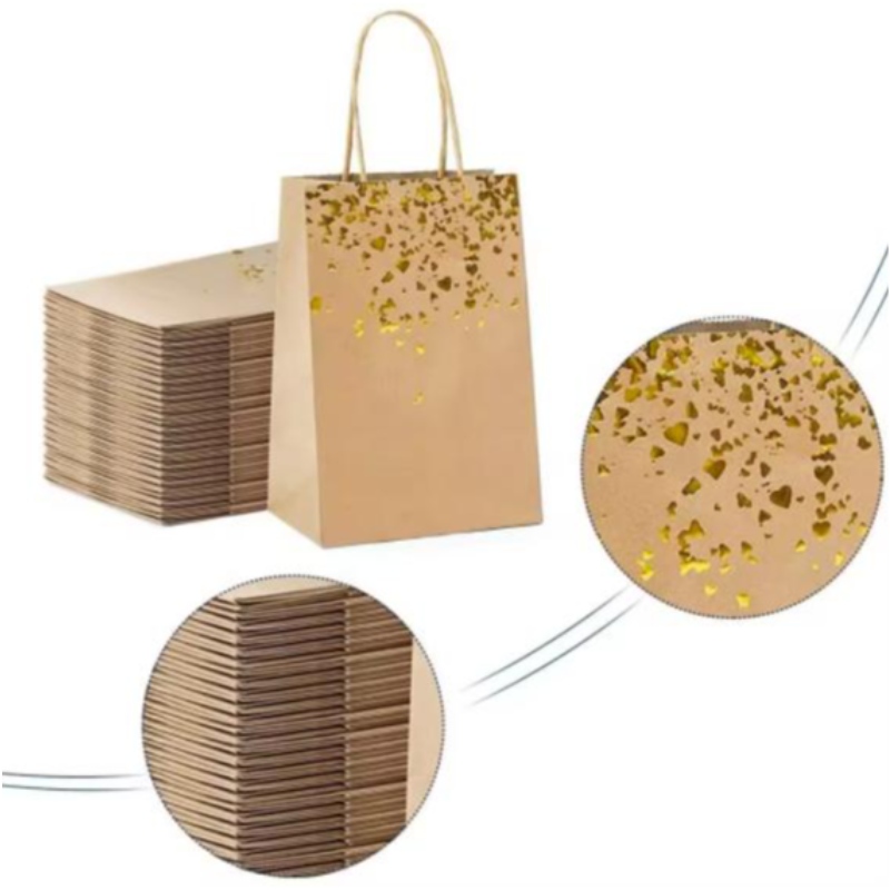 Reciclați geanta de hârtie Kraft ecologică pentru ambalaj pentru cadouri sau pânză