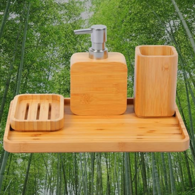 Chiuvetă de bambus handmade&seturi de accesorii pentru baie Retro Set retro,natural, suport pentru mâncare pentru săpun pentru duș, distribuitor de săpun de loțiune, cupa cu apă de gură, cană de clătire, tavă organizator pentru hotel, casă, birou