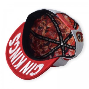 Conduceți cu ridicata personalizat de înaltă calitate 6 panou roșu 3D logo cu plastic cu cataramă din bumbac din bumbac capace snapback 2D pe broșură de tipărit pălărie plană