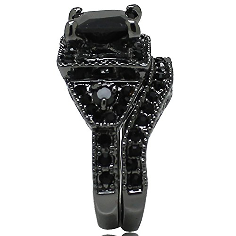 Hongde Black Onyx Princess Cut Anniversary Nunta Mireasa Inel Diamond pentru femeie pentru barbat
