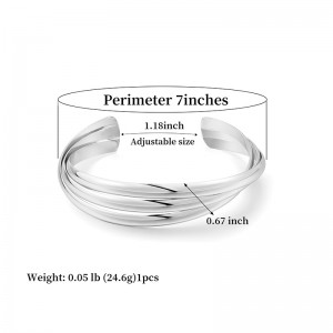 Hongde Clasic simplu multi-strat de argint-bratara deschisa placata cu aur