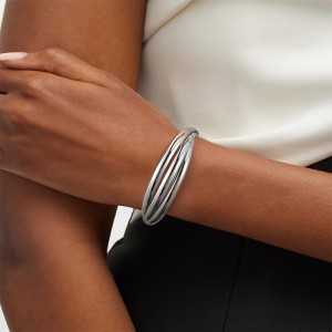 Hongde Clasic simplu multi-strat de argint-bratara deschisa placata cu aur