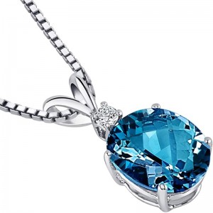 Pandantiv elegant cu piatră prețioasă albastră, aur alb de 14k, oval, 10x8 mm, colier cu piatră denaștere din decembrie