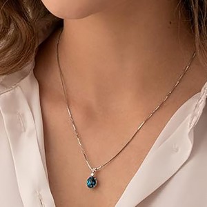 Pandantiv elegant cu piatră prețioasă albastră, aur alb de 14k, oval, 10x8 mm, colier cu piatră denaștere din decembrie