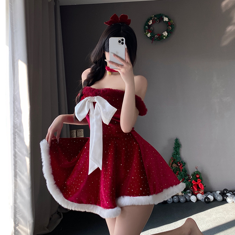 Costumenoi de Crăciun. Crăciun - Îmbrăcăminte tematică pentru Cross - Comerțul exterior de frontieră cu ridicata. Robe de luptă de Crăciun de pluș. Rochii roșii sexy pentrunoul an366 Preț:$199.99
