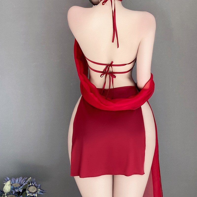 Retro - Set de lenjerie sexy pentru femei: Halter - gât cu cravată - detalii, broderie delicată, pură - încă - Stil atrăgător, gol - design afară și fără spate, într -o uniformă - aspect inspirat 4291price:$169.99