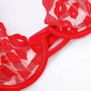 Lenjerie sexy - Ultra-Subțire, cu broderie de buze roșii și dantelă. Ea\\Este un sutien set pentru sânii mari care îi face să pară mai mici și împiedică scăderea prețului W7229:$219.99