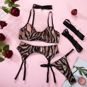 Sutien de plasă cu ochiurinoi. Un trei sexy-Set de lenjerie cu modele de zebră pentru o atingere atrăgătoare MY98806 Preț:$119.99