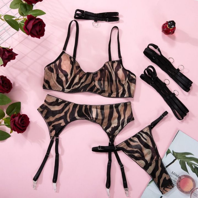 Sutien de plasă cu ochiurinoi. Un trei sexy-Set de lenjerie cu modele de zebră pentru o atingere atrăgătoare MY98806 Preț:$119.99