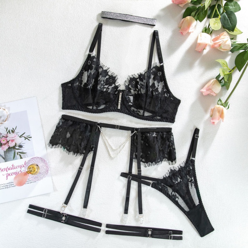 Dantelă de stilnou - Set de lenjerie tăiată cu diamant - guler cu gât. Ea\sunt cinci - Piesa cruce - Set de lenjerie sexy de graniță, îmbrăcăminte pasională cu european - American Ins Style My96628 Preț:$119.99