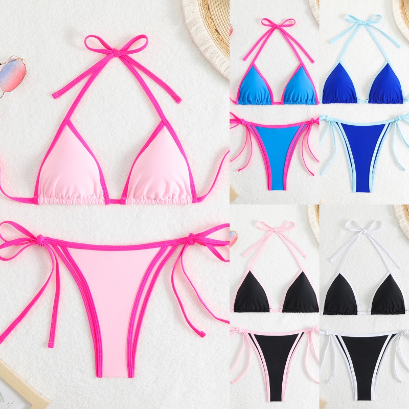 2025nou solid - Culori femeile\sunt două sexy - Piesa Triunghi Color - Blocați bikini. Stil european și american cu cravate, potrivit pentru plajă și primăvară caldă QT25003 Preț:$79.99