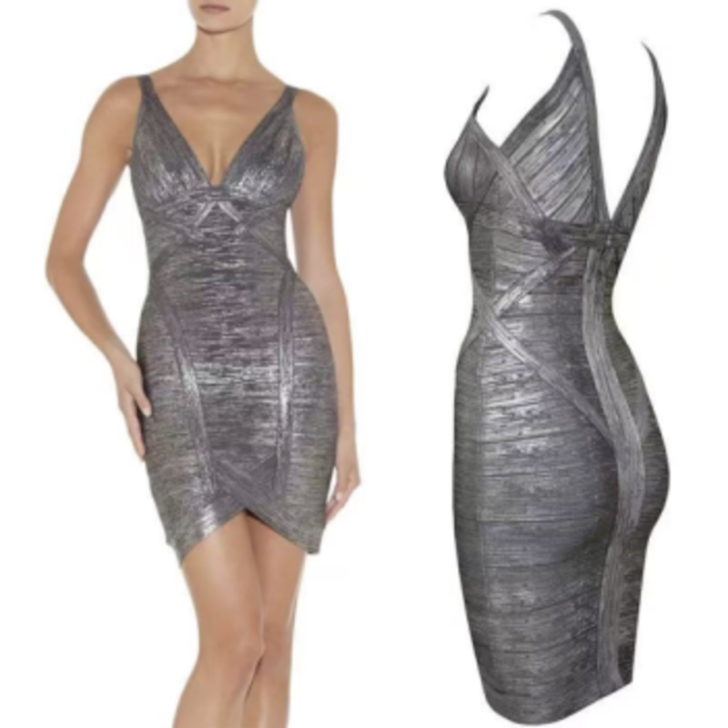 Vara tricot de aur imprimat dublu v breasca fustă de rochie de bandaj strâns